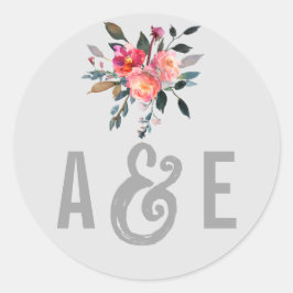 Modernes Grau | Winter Blume Hochzeiten Umschlag A Runder Aufkleber