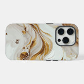 Modernes, grau-Wirbles Marmortexturmonogramm iPhone Hülle (Rückseite (Horizontal))