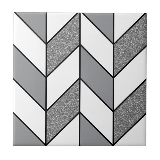 Modernes grauer Glitzer Herringbone Zickzack Muste Fliese (Vorderseite)