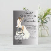 Modernes Graues Brünettes Brautpaar-Brautparty Einladung (Stehend Vorderseite)