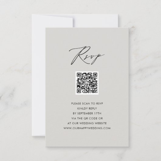 Modernes Graues, elegantes Skript Einfache QR Hoch RSVP Karte (Vorderseite)