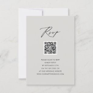 Modernes Graues, elegantes Skript Einfache QR Hoch RSVP Karte