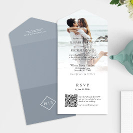 Modernes graues Foto QR Code Online-Hochzeit All In One Einladung