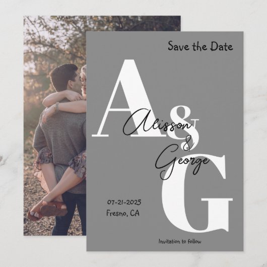Modernes graues Foto Save The Date (Vorne/Hinten)