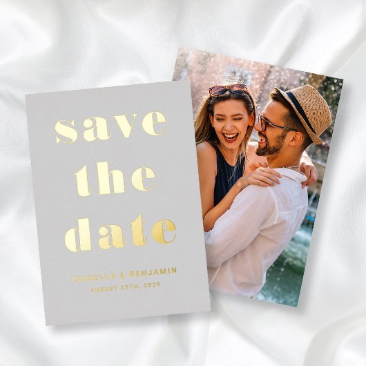 Modernes graues Foto Save the Date Gold Folieneinladung