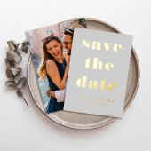 Modernes graues Foto Save the Date Gold Folieneinladung