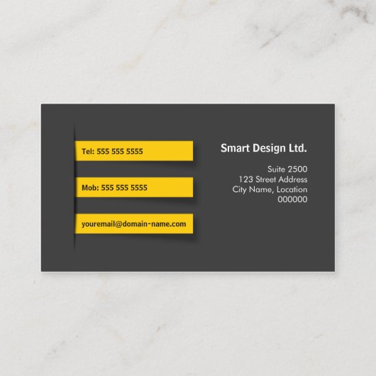 Modernes graues Gelb Visitenkarte (Rückseite)
