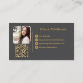 Modernes Graues Gold, QR Code Berufliches Foto Visitenkarte (Rückseite)