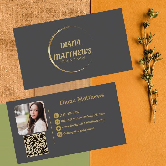 Modernes Graues Gold, QR Code Berufliches Foto Visitenkarte