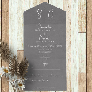 Modernes graues Minimal Monogramm Kein Abendessen All In One Einladung