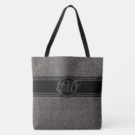 Modernes graues schwarzes Glitzer-Monogramm groß Tasche