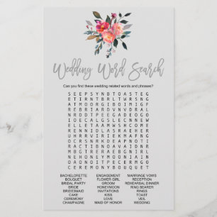 Modernes Graues Spiel "Wedding Word Search" Flyer