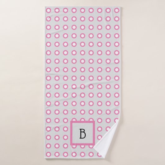 Modernes, graues und rosa Mit Monogramm Haustier Badehandtuch (Badehandtuch)