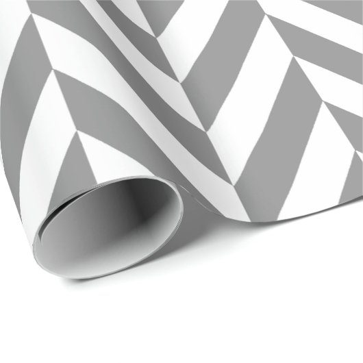 Modernes, graues und weißes Herringbone-Packpapier Geschenkpapier (Rolleneckpunkt)