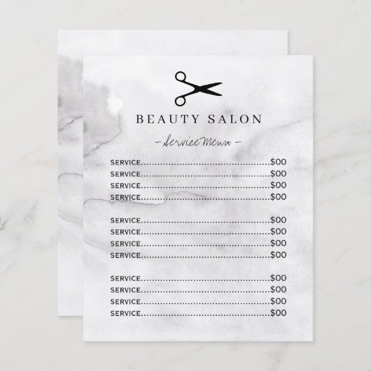 Modernes graues Wasserfarben-Waschsalon-Menü (Vorne/Hinten)