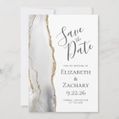 Modernes Graues Weißes Gold Agate Save the Date (Vorderseite)
