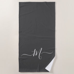 Modernes graues weißes Monogramm, erstes Strandtuc Strandtuch