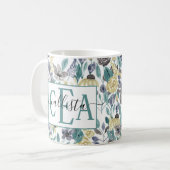 Modernes Graugelbes Floral-Aquarellmonogramm Kaffeetasse (Vorderseite Links)