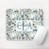 Modernes Graugelbes Floral-Aquarellmonogramm Mousepad (Mit Mouse)