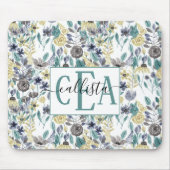 Modernes Graugelbes Floral-Aquarellmonogramm Mousepad (Vorne)