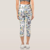 Modernes graugelbes, florales Wasserfarbmuster Capri Leggings (Rückseite)