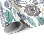 Modernes graugelbes, florales Wasserfarbmuster Geschenkpapier (Rolleneckpunkt)