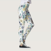 Modernes graugelbes, florales Wasserfarbmuster Leggings (Rechts)