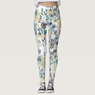 Modernes graugelbes, florales Wasserfarbmuster Leggings