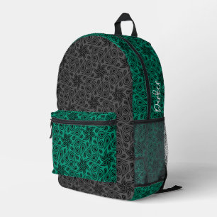 Modernes graugrünes Blumenmuster Muster - Name hin Bedruckter Rucksack