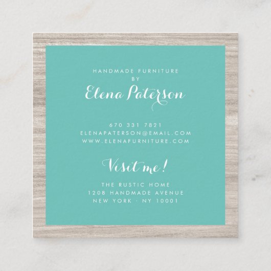 Modernes Grauholz aquamariner Farbblock handgefert Quadratische Visitenkarte (Rückseite)