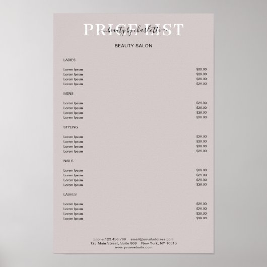 Modernes Graupreislisten-Poster Poster (Vorne)