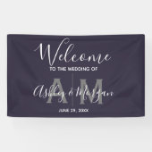 Modernes Gray & Blue Couple Monogram 36x24 Wedding Banner (Horizontal)