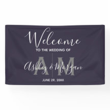 Modernes Gray & Blue Couple Monogram 36x24 Wedding