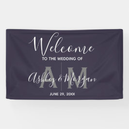 Modernes Gray & Blue Couple Monogram 36x24 Wedding Banner