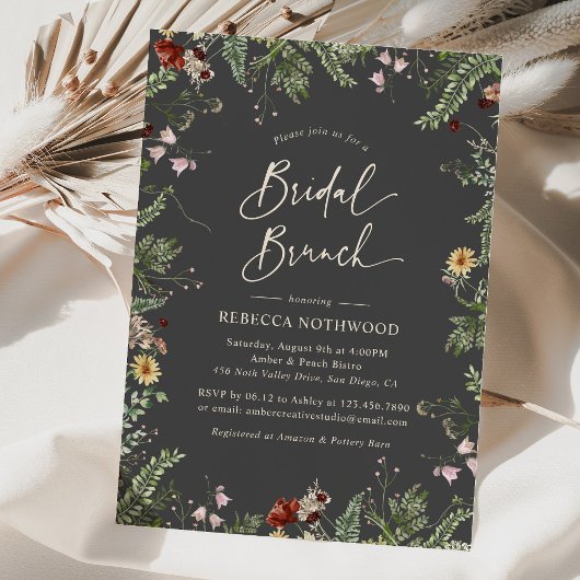 Modernes Gray Boho Wildblumen Bridal Brunch Einladung