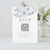 Modernes Gray Florals QR Code Wedding RSVP Karte (Stehend Vorderseite)