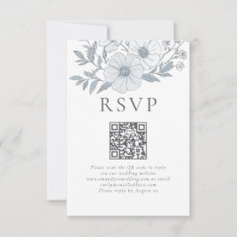Modernes Gray Florals QR Code Wedding RSVP Karte