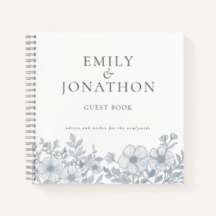 Modernes Gray Florals Wedding Guest Book Notizblock