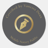 Modernes Gray & Gold Notary Siegel zertifiziert du Runder Aufkleber (Vorderseite)