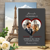 Modernes Gray Heart Foto Elegante Script Wedding Einladung
