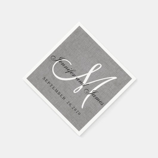 Modernes Gray Linen Monogram Hochzeitspapier Napki Serviette (Ecke)