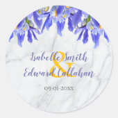 Modernes Gray Marble Royal Blue Iris Blumenmuster Runder Aufkleber (Vorderseite)