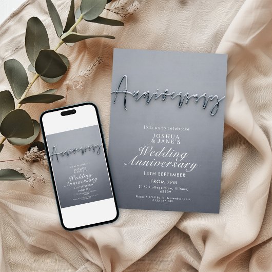 Modernes Gray Metallic Wedding Anniversary Party Einladung