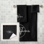 Modernes Gray Monogram Elegant Black Badhandtuch Set