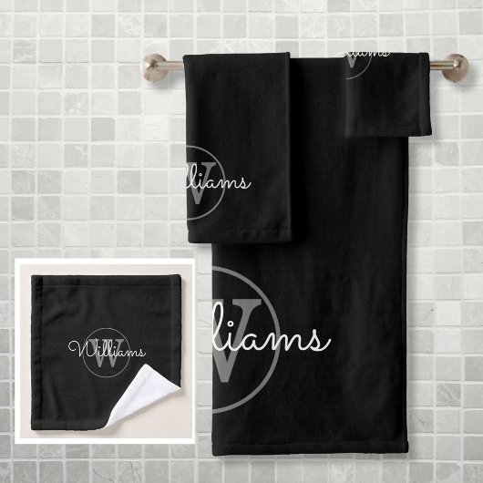 Modernes Gray Monogram Elegant Black Badhandtuch Set