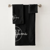 Modernes Gray Monogram Elegant Black Badhandtuch Set (Insitu)