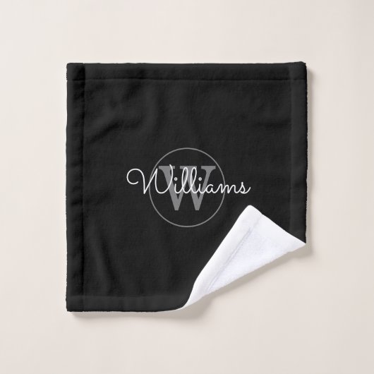 Modernes Gray Monogram Elegant Black Badhandtuch Set (Waschlappen)