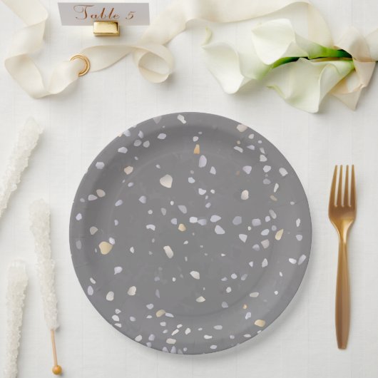 Modernes Gray Terrazzo Pappteller (Hochzeit)