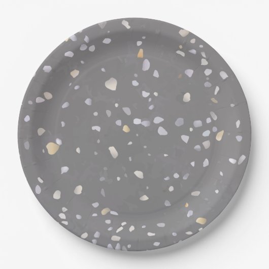 Modernes Gray Terrazzo Pappteller (Vorderseite)