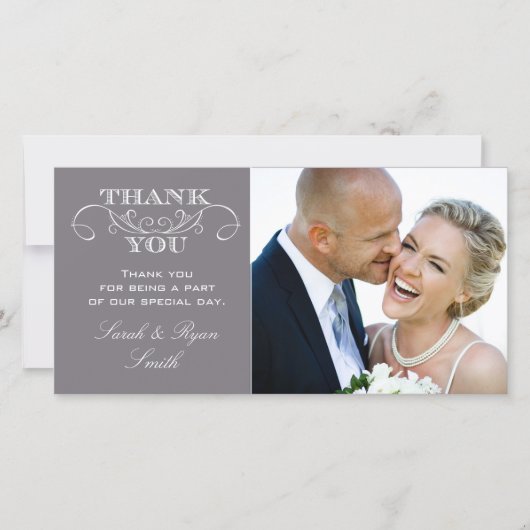 Modernes Gray Wedding Foto Vielen Dank Karten (Vorderseite)